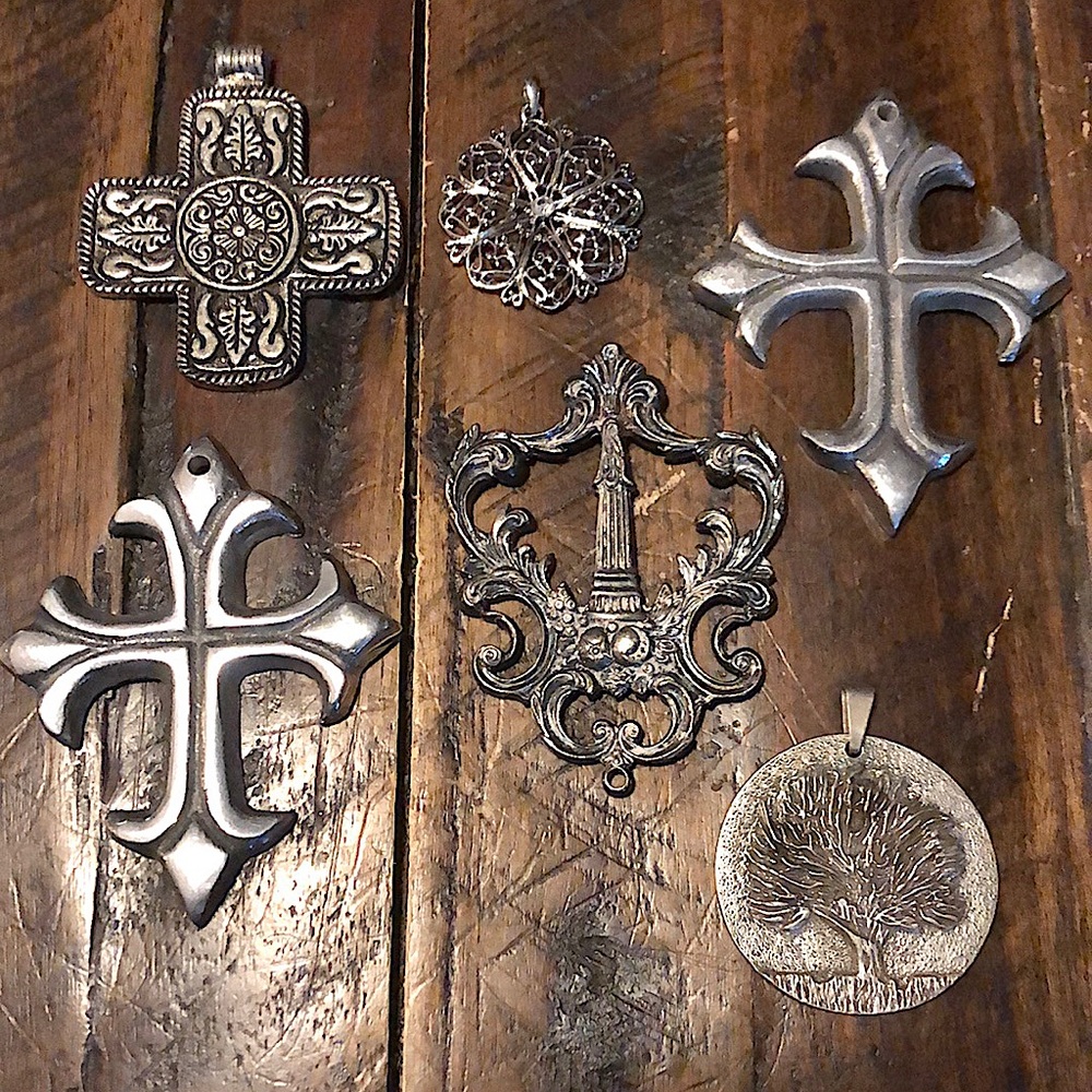 6 large Faith metal charms. Crafts, ornaments, gift trim, jewelry making, art.